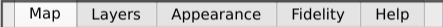 The export dialog's tab bar - Map, Layers, Appearance, Fidelity, Help.